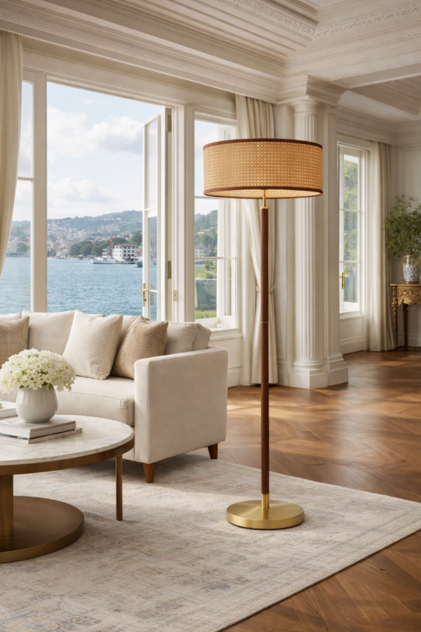 Aueren Rattan Lambader – Doğal Hasır Şapkalı, Modern & Lüks Salon Aydınlatması