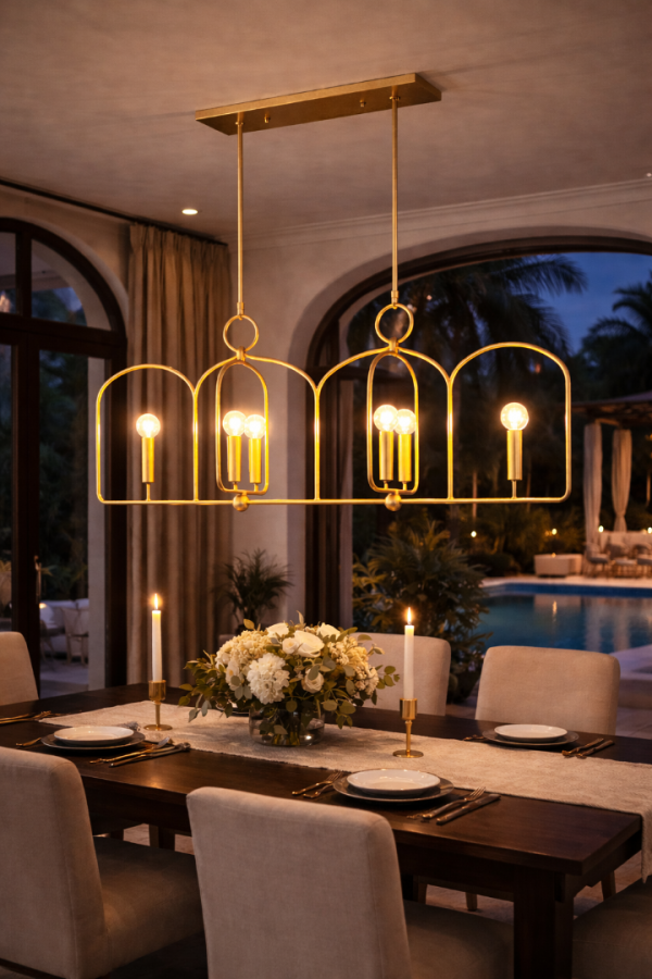 Atelier Mallory Linea Gold 6’lı E14 Lineer Avize – Yemek Masası ve Salon İçin Modern Metal Avize