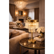 ABJ-RU001 Eskitme Mat Gold Tek Ayaklı Kristal Taşlı Metal Abajur