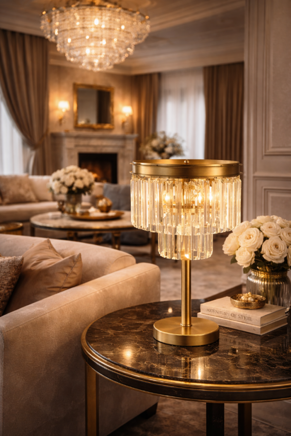 ABJ-RU001 Eskitme Mat Gold Tek Ayaklı Kristal Taşlı Metal Abajur ABJ-RU001 Eskitme Mat Gold Tek Ayaklı Kristal Taşlı Metal Abajur