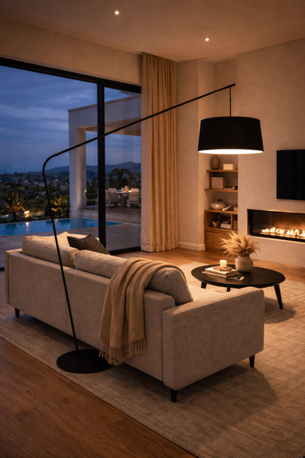 ARC ONE Deve Boynu Siyah Lambader | Modern Metal Gövde, Kumaş Şapka, Salon Kullanımı