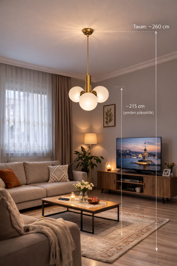 Vinner Mirello 3L Gold Cam Küre Sarkıt Avize – Modern Salon Aydınlatma