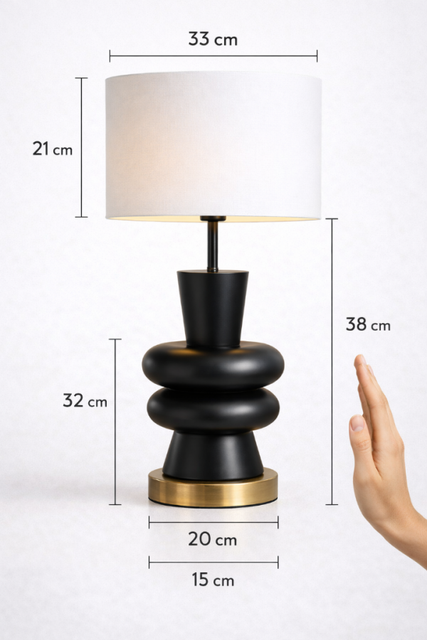 Vinner Sculpta Modern Siyah Ahşap Abajur Pirinç Tabanlı Premium Masa Lambası