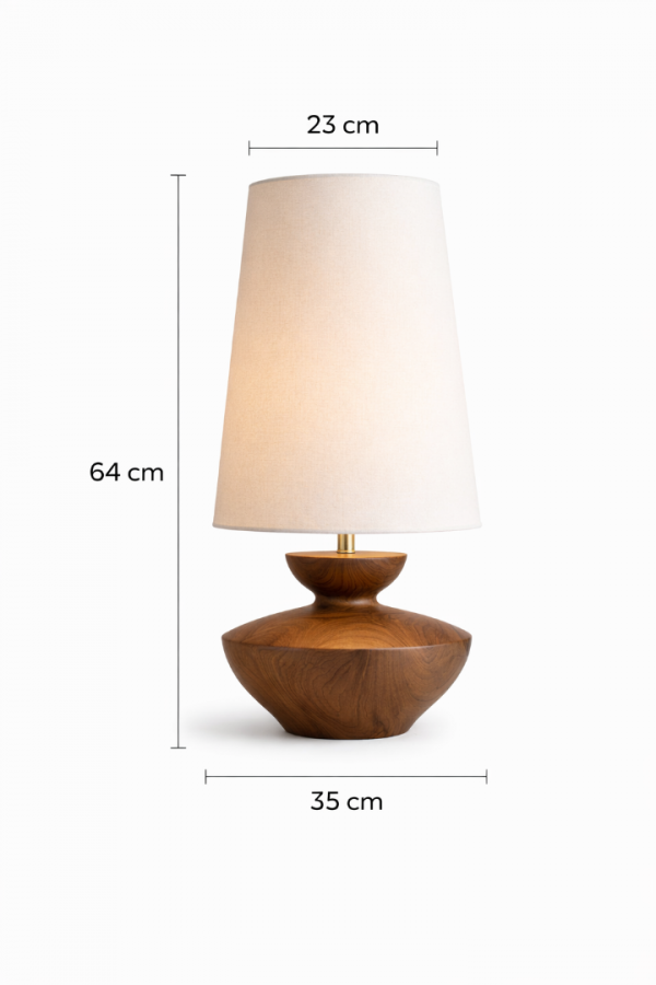 Vinner Valora Masif Ceviz Tasarım Abajur 64cm Premium Dekoratif Masa Lambası E27