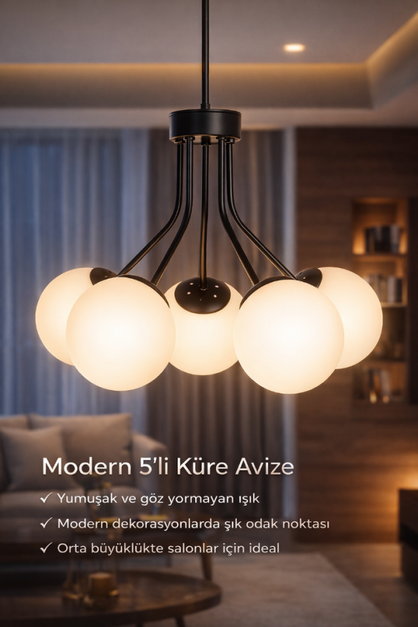 AVZ-TR04 Statik Siyah 5xe27 Duylu Metal Avize