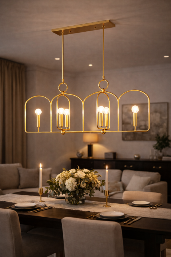 Atelier Mallory Linea Gold 6’lı E14 Lineer Avize – Yemek Masası ve Salon İçin Modern Metal Avize