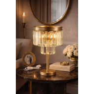 ABJ-RU001 Eskitme Mat Gold Tek Ayaklı Kristal Taşlı Metal Abajur