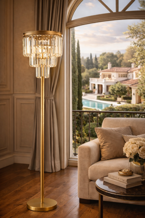 LMD-RU001 Eskitme Mat Gold Tek Ayaklı Kristal Taşlı Metal Lambader LMD-RU001 Eskitme Mat Gold Tek Ayaklı Kristal Taşlı Metal Lambader