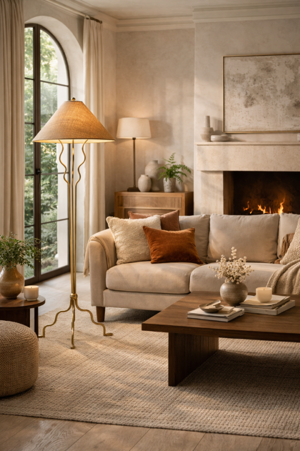 Aurelia Wave Mat Gold Metal Gövdeli Hasır Şapkalı Lüks Lambader – Salon, Villa ve Otel Konsept Aydınlatma