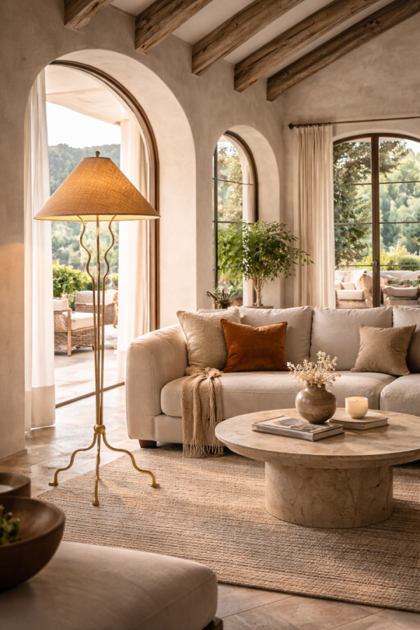 Aurelia Wave Mat Gold Metal Gövdeli Hasır Şapkalı Lüks Lambader – Salon, Villa ve Otel Konsept Aydınlatma