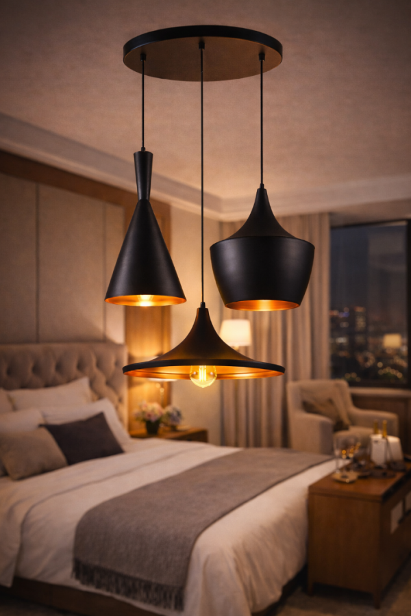 Calgary Modern Siyah 3’lü Sarkıt Avize – Yüksek Tavan Salonlar İçin Tasarım Aydınlatma