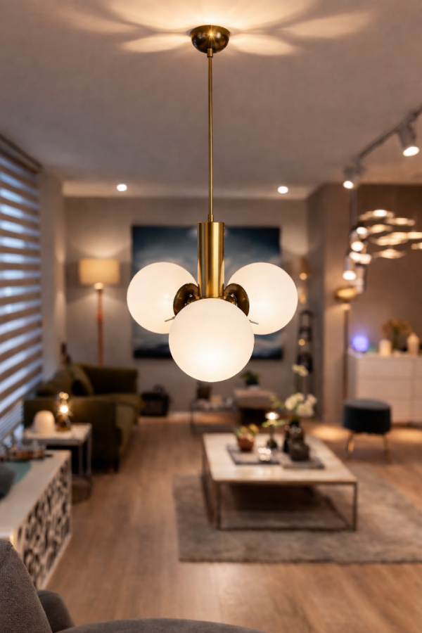 Vinner Mirello 3L Gold Cam Küre Sarkıt Avize – Modern Salon Aydınlatma