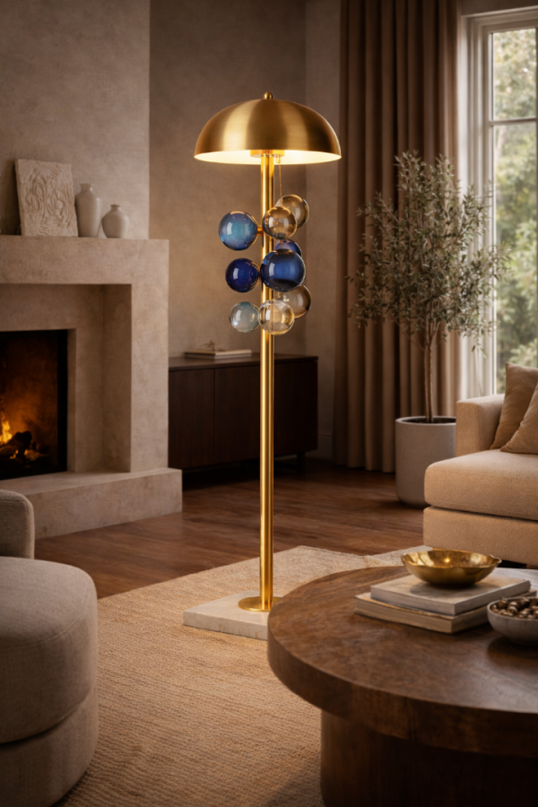 Aurelia Gold Gövdeli Cam Küre Detaylı Modern Tasarım Lambader