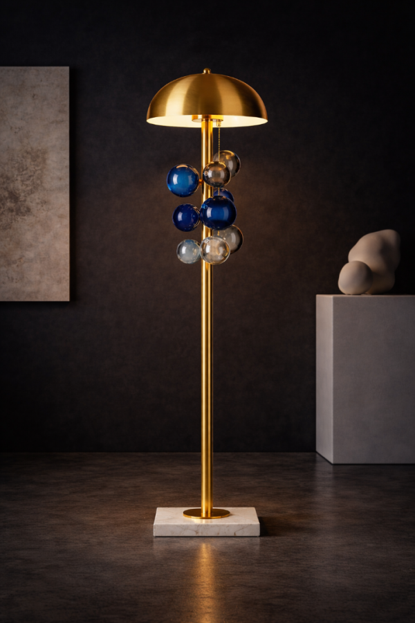 Aurelia Gold Gövdeli Cam Küre Detaylı Modern Tasarım Lambader