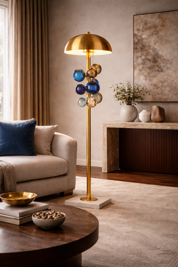 Aurelia Gold Gövdeli Cam Küre Detaylı Modern Tasarım Lambader