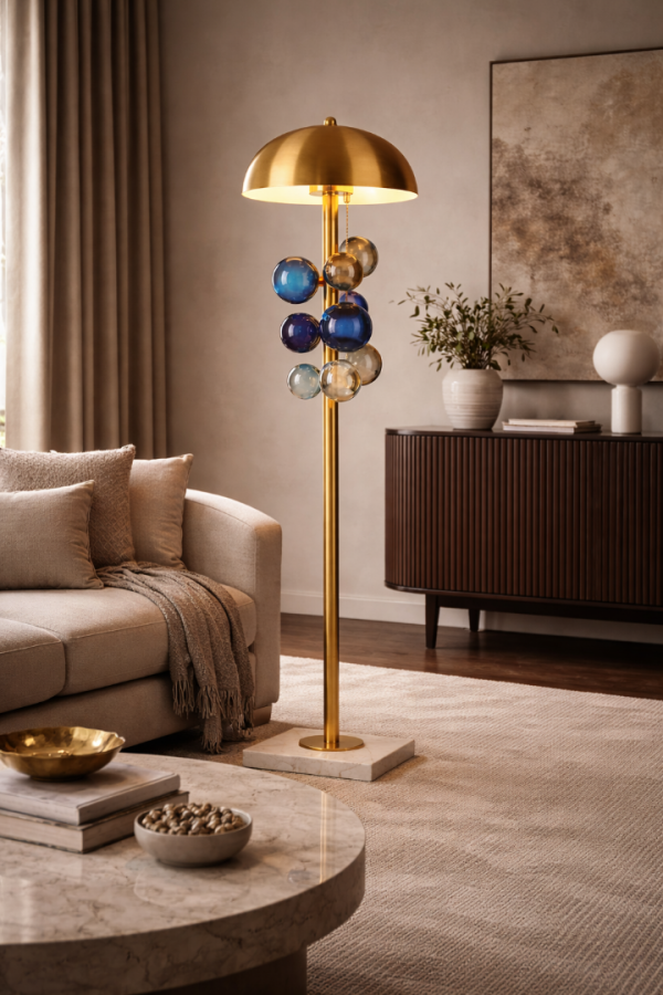 Aurelia Gold Gövdeli Cam Küre Detaylı Modern Tasarım Lambader