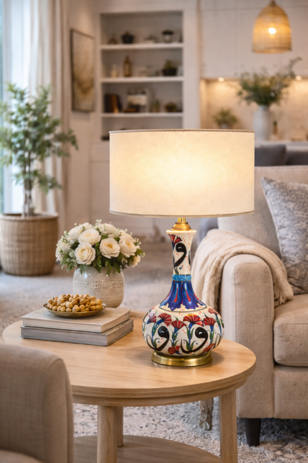 İZNIK AURA | IA-01 El İşçiliği Seramik Gövdeli Silindir Şapkalı Abajur