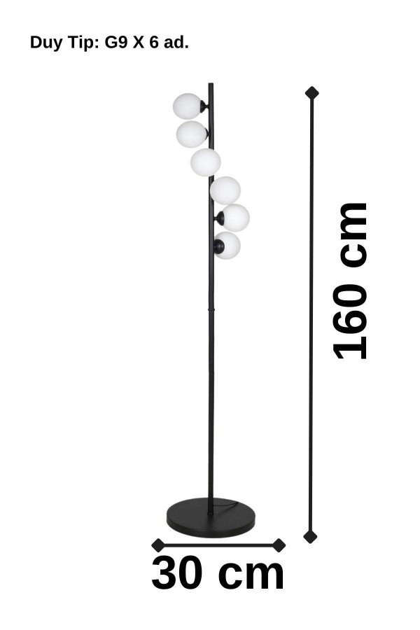 Roche G9x6'lı Glop Camlı Siyah Metal Köşe Lambader Roche G9x6'lı Glop Camlı Siyah Metal Köşe Lambader