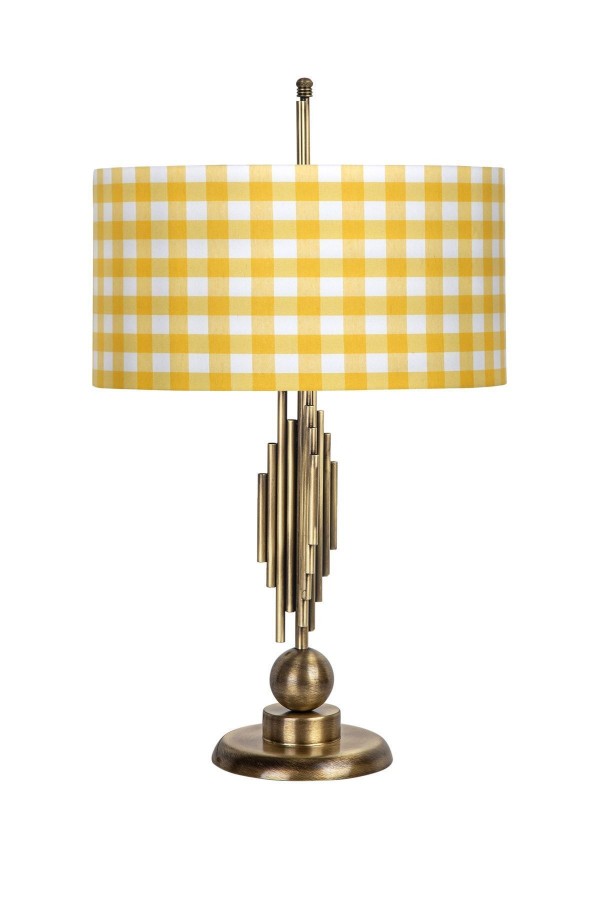 Marche Mka-01 Eskitme Mat Gold Metal Abajur - Sarı Ekose Marche Mka-01 Eskitme Mat Gold Metal Abajur - Sarı Ekose