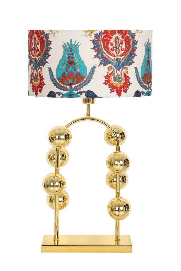 Cabil Gold Kaplama Özel Tasarım Paslanmaz Metal Abajur - Lale Desenli Cabil Gold Kaplama Özel Tasarım Paslanmaz Metal Abajur - Lale Desenli