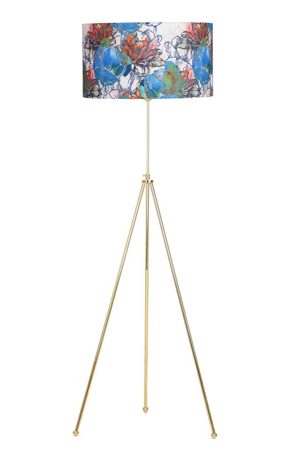 Noa Gold Kaplama Tripod Boyu Ayarlanabilir Metal Lambader - Flowers Desenli Noa Gold Kaplama Tripod Boyu Ayarlanabilir Metal Lambader - Flowers Desenli