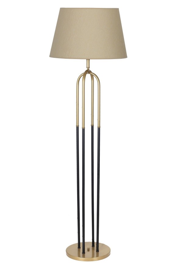 Houston Eskitme  Mat Gold Detaylı Metal Lambader - Hasır Bej