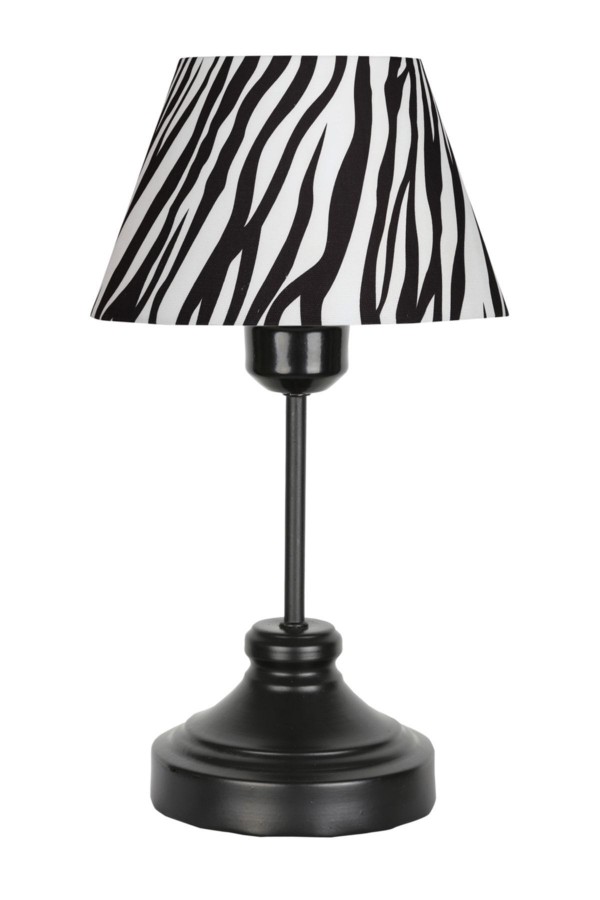 Onze Siyah Kaplama Metal Abajur, Masa Lambası - Zebra Desenli