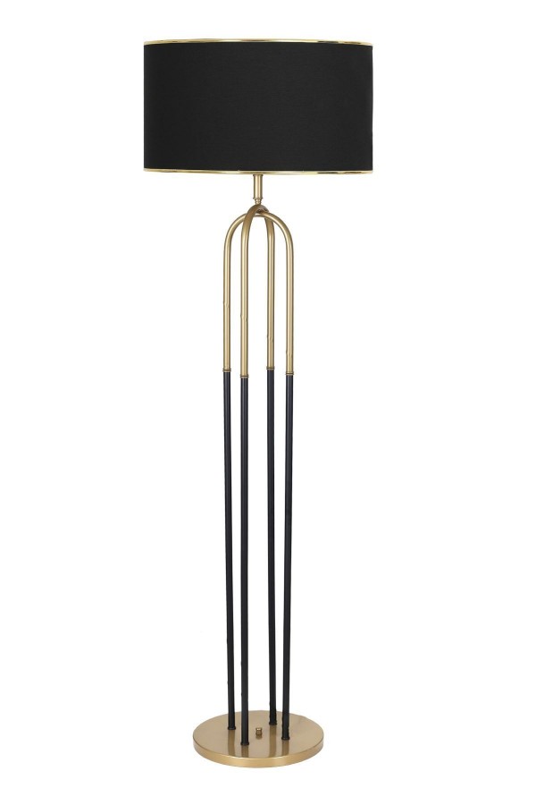 Houston Eskitme  Mat Gold Detaylı Metal Lambader - Gold Siyah