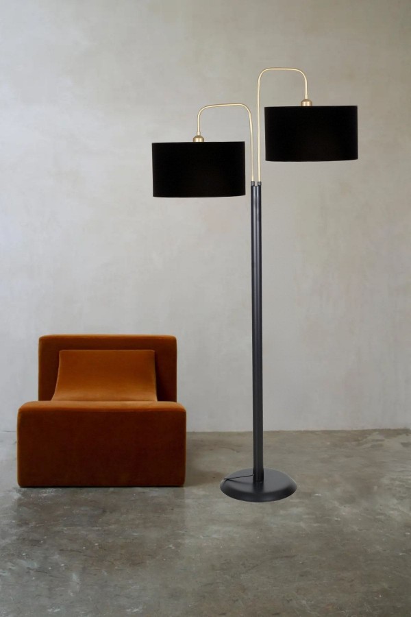 Twins Statik Siyah Eskitme Mat Gold Detaylı Metal Lambader - Siyah Twins Statik Siyah Eskitme Mat Gold Detaylı Metal Lambader - Siyah