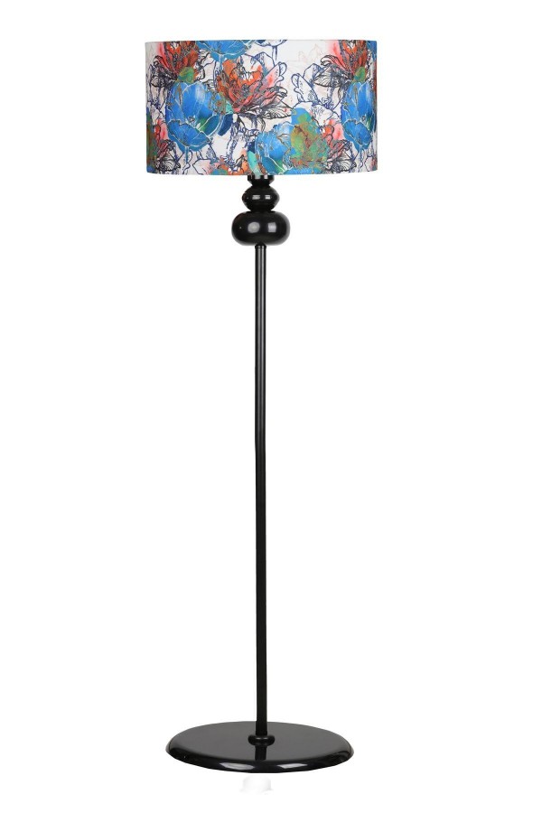 Balance Siyah Kaplama Özel Tasarım Metal Lambader - Flowers Desenli