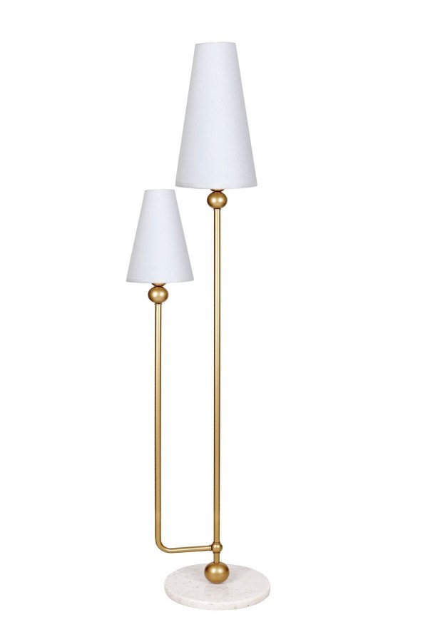 Bologna Statik Eskitme Mat Gold Metal Lambader - Beyaz