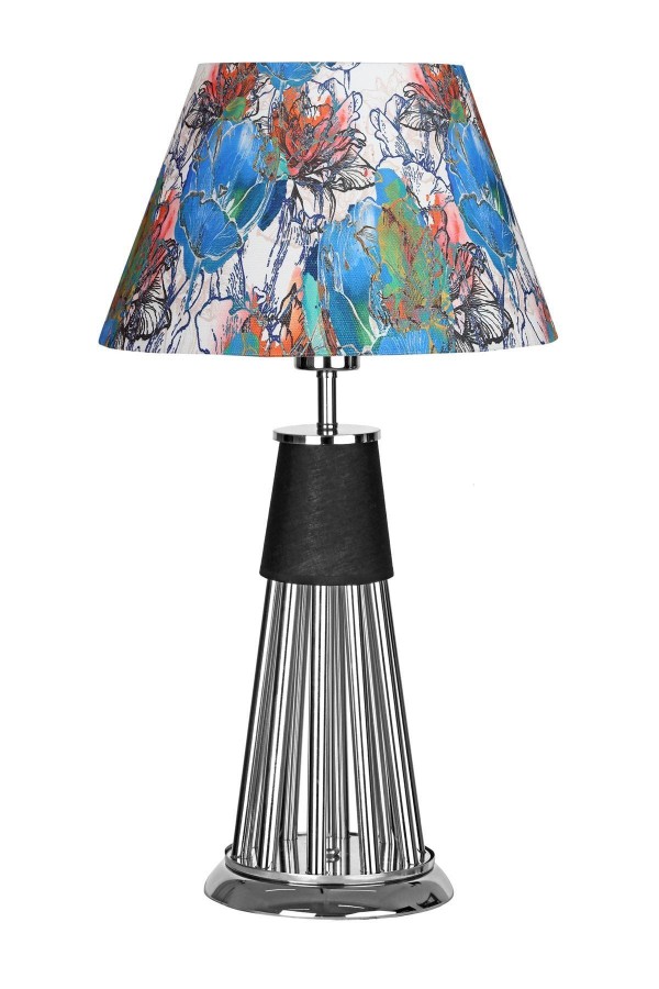 Orleans Krom Kaplama Metal Çubuklu Özel Tasarım Metal Abajur - Flowers Desenli Orleans Krom Kaplama Metal Çubuklu Özel Tasarım Metal Abajur - Flowers Desenli