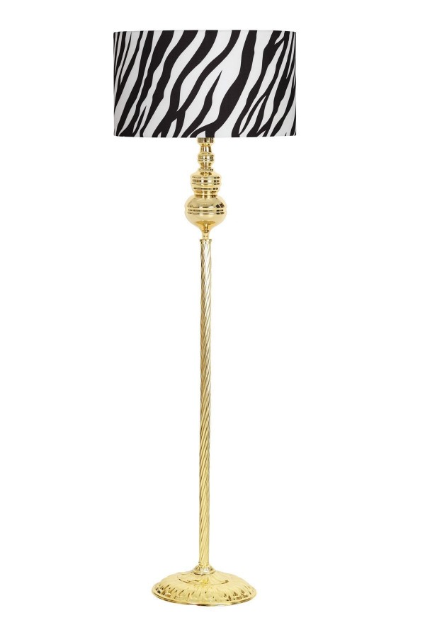 Munch Gold Kaplama Metal Burgulu Tek Ayaklı Lambader Zebra Desenli