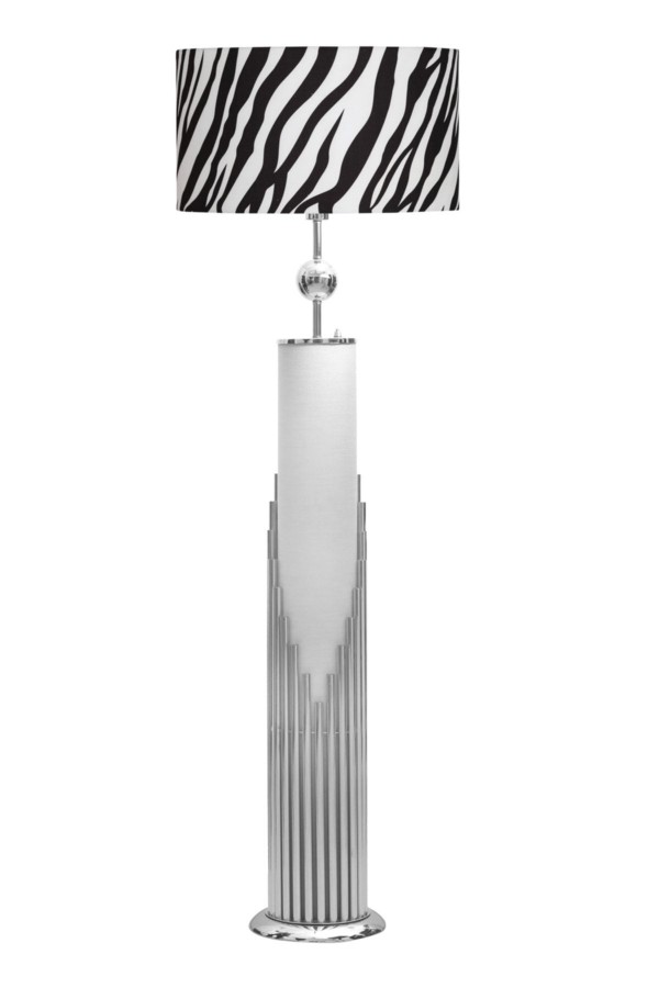 Doha Krom Kaplama Gövde Işıklı Özel Tasarım Metal Lambader - Zebra Desenli Doha Krom Kaplama Gövde Işıklı Özel Tasarım Metal Lambader - Zebra Desenli