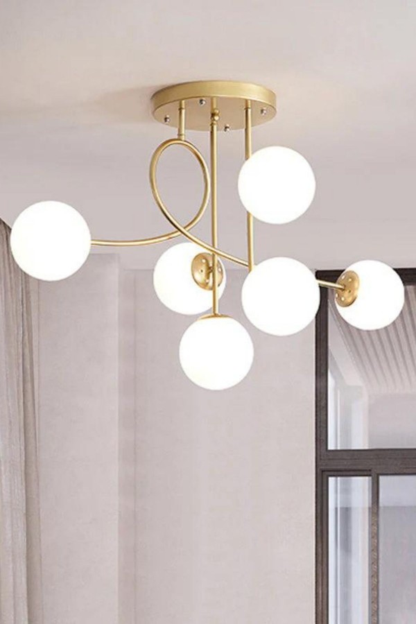 Choise Eskitme Mat Gold 6'lı Glop Camlı Modern Yemek Masası Üstü Yatak Odası Salon Avize