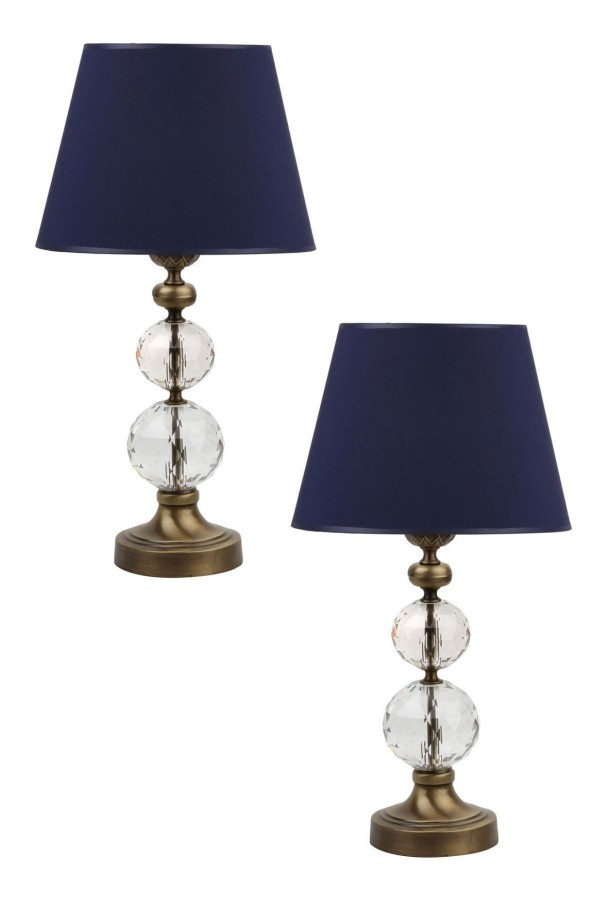 Eskitme Çift Kristal Küre Detaylı Modern Abajur Lacivert Başlık (iki Adet) Eskitme Çift Kristal Küre Detaylı Modern Abajur Lacivert Başlık (iki Adet)