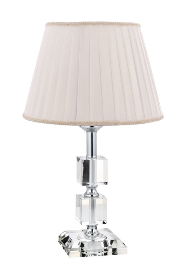 Krom Kaplama Kare Kristal Detaylı Modern Abajur, Modern Gece Lambası Krem Pileli Başlık Krom Kaplama Kare Kristal Detaylı Modern Abajur, Modern Gece Lambası Krem Pileli Başlık