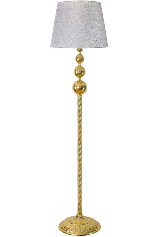 Gold Kaplama Üçlü Küre Modern Metal Lambader - Başlık rengi Gri Kırçıl’dır.