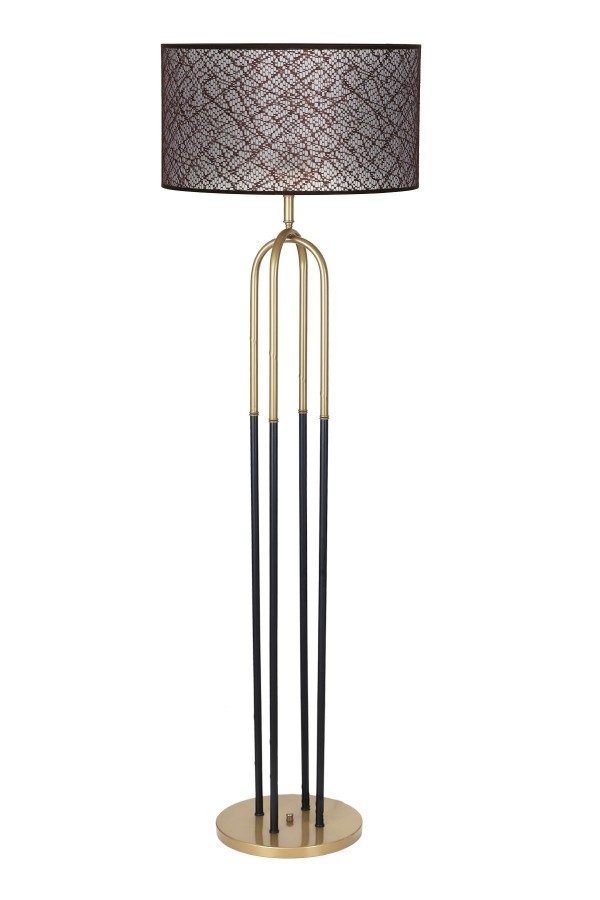 Houston Eskitme  Mat Gold Detaylı Metal Lambader - Kahve Kırçıl