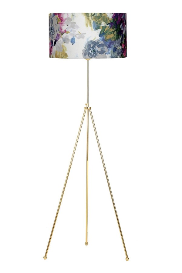 Noa Gold Kaplama Tripod Boyu Ayarlanabilir Metal Lambader - Gül Desenli Noa Gold Kaplama Tripod Boyu Ayarlanabilir Metal Lambader - Gül Desenli