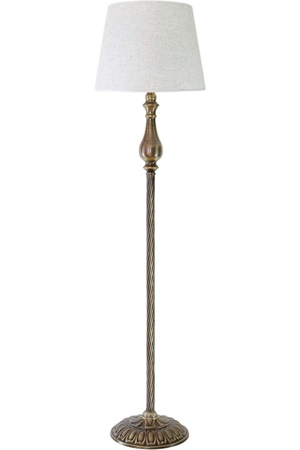 Bronz Eskitme Kaplama Solid Burgulu Tek Ayaklı Metal Lambader - Başlık Rengi Beyaz Kırçıl Bronz Eskitme Kaplama Solid Burgulu Tek Ayaklı Metal Lambader - Başlık Rengi Beyaz Kırçıl