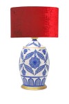 Handmade Ceramic Botanical Özel Tasarım Abajur Kırmızı Kadife