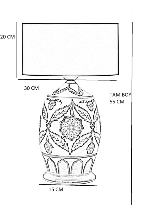 Handmade Ceramic Botanical Özel Tasarım Abajur Kırmızı Kadife