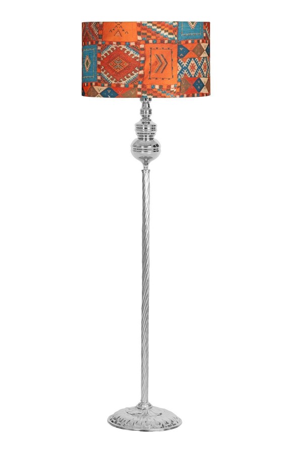 Munch Krom Kaplama Metal Burgulu Tek Ayaklı Lambader - Capadocia Desenli