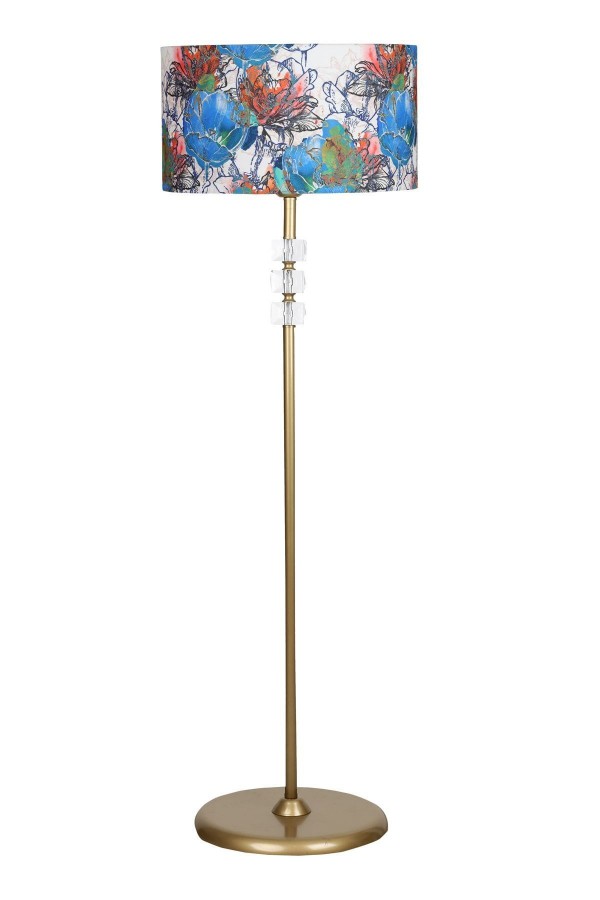 Lille Eskitme Üçlü Kare Kristal Detaylı Metal Lambader - Flowers Desenli Lille Eskitme Üçlü Kare Kristal Detaylı Metal Lambader - Flowers Desenli