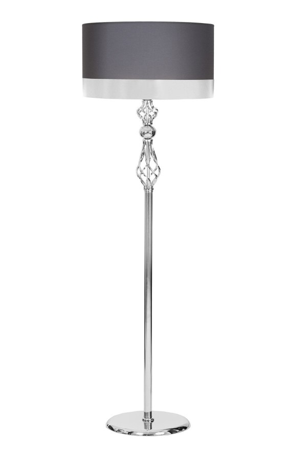 Helezon Krom Kaplama Metal Tek Ayaklı Lambader - Antrasit Gri