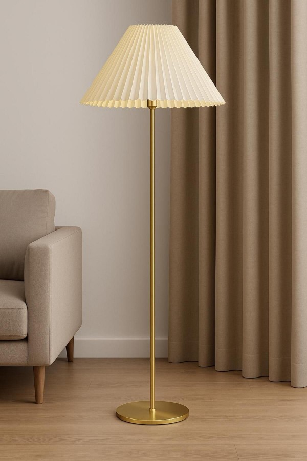 Lunora Krem Kırma Şapkalı Lambader – Metal Gövde, Klasik Salon ve Oturma Odası Aydınlatması