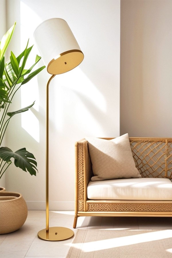 Aurea Lüks Metal Lambader – Gold Gövde, Bombeli Başlık, Modern Salon Aydınlatması Aurea Lüks Metal Lambader – Gold Gövde, Bombeli Başlık, Modern Salon Aydınlatması