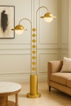 Solaris Duo Çift Başlıklı Mat Gold Modern Metal Gövdeli Lüks Salon Lambader Solaris Duo Çift Başlıklı Mat Gold Modern Metal Gövdeli Lüks Salon Lambader