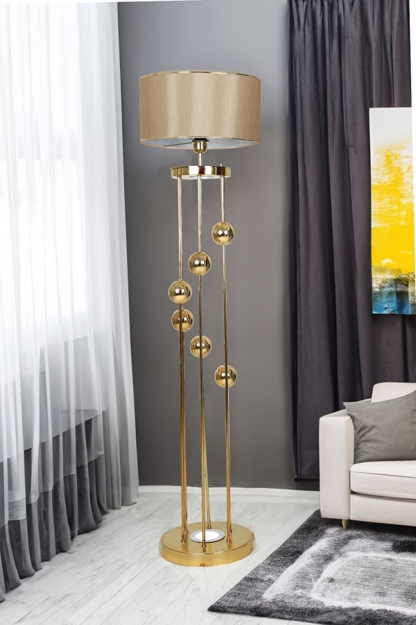 Gold Kaplama Spot Işıklı Metal Lambader - Mataro Vizon